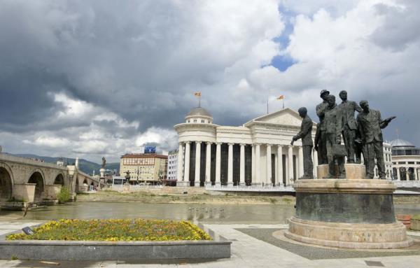 SKOPJE, MACEDo<em></em>nIA - JUNE 20: A general view of Skopje, Macedonia, on June 20, 2014 as part of "Skopje 2014" project which aim to give more classical appeal to the destroyed city by the old earthquake that hit the Macedo<em></em>nian capital in 1963. The makeover has attracted a growing number of tourists in recent years and visitors curious to see the city’s new mo<em></em>numents and statues. (Erhan Elaldi - Anadolu Agency) (Photo by Erhan Elaldi / ANADOLU AGENCY / Anadolu Agency via AFP)